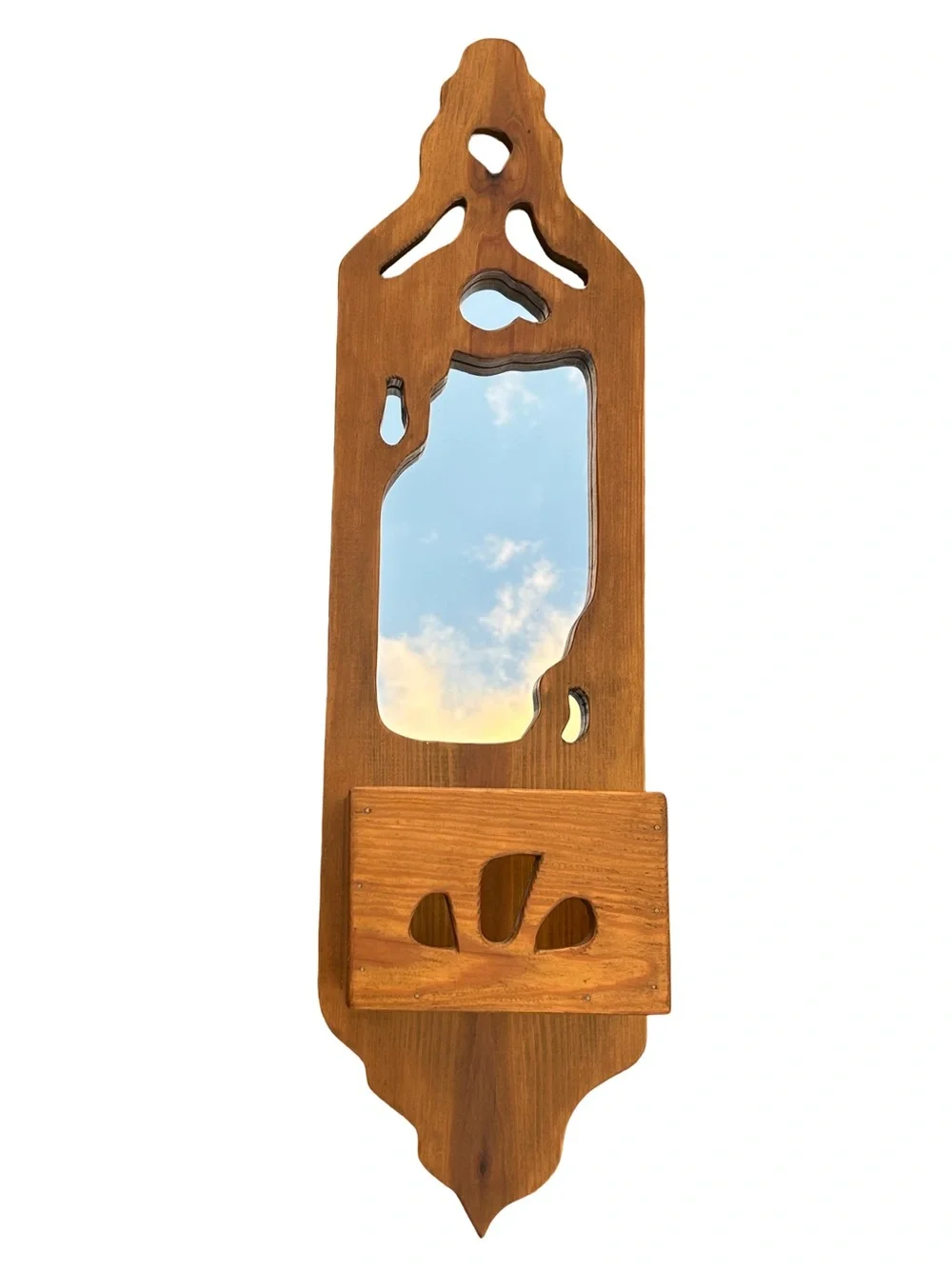 Vintage Carved Wooden Wall-Hanging Mirror w/ Storage